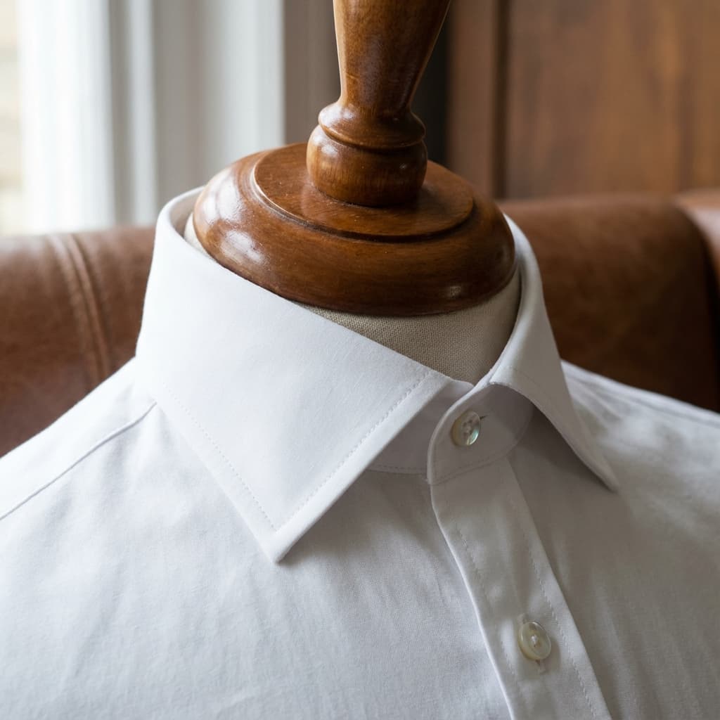 Bespoke Egyptian cotton dress shirt collar detail at Siphraya Bangkok